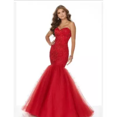 Mori Lee By Madeline Gardner Red Beaded Prom Pageant Mermaid Dress Size 00 • $199.99