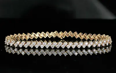 $12800 18K Yellow Gold 5ct Round Diamond 6.75  Tennis Link Prong Set Bracelet • $6500