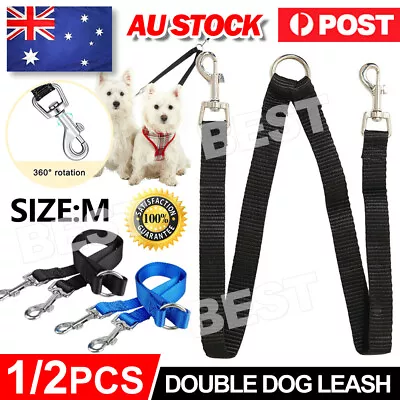 $8.95 • Buy 2X Duplex Double Coupler Twin Dual Lead 2 Way Two Pet Dogs Walking Safety Leash