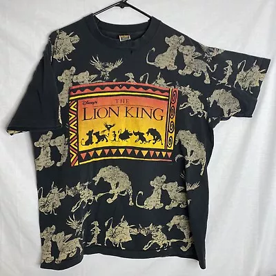 Vintage 90s The Lion King Black Tshirt Adult OSFA AOP Disney USA Distressed • $49.99