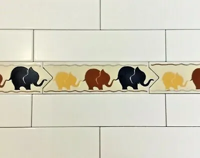£1.20 • Buy Elephant Family Decorative Desiqn Ceramic Border Tiles 70x200mm Wall Tiles