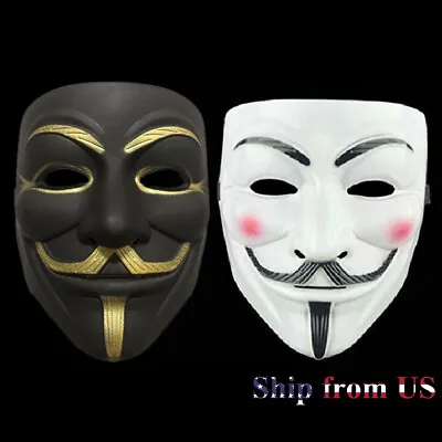 V For Vendetta Hacker Mask Halloween Cosplay Costume Props White & Black 2PC Set • $8.99