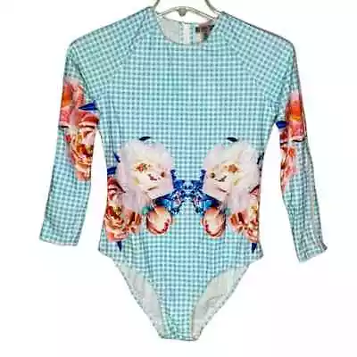 6 Shore Road Swim Suit Womens Large Blue White Sweel Surfsuit Peony Gingham • $71.92