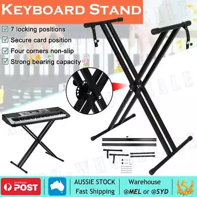 Folding Double Braced X Style Music Piano Keyboard Stand Adjustable Height Metal • $28.49