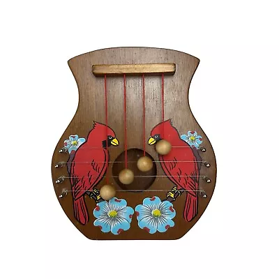 Vintage Wooden Wall Dulcimer Hand Painted Carved Harp Cardinals Music Decor 1988 • $34.95