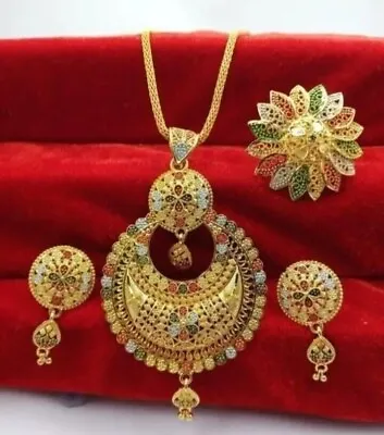 Indian Delicate Gold Plated Bollywood Style Jewelry Bridal Necklace Earrings Set • $17.09