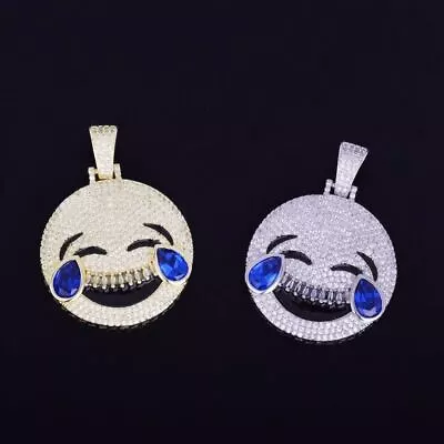 18k Gold .925 Silver AAA Micro Pave Laugh Cry Hip Hop Iced Emoji Pendant Chains • $39.99