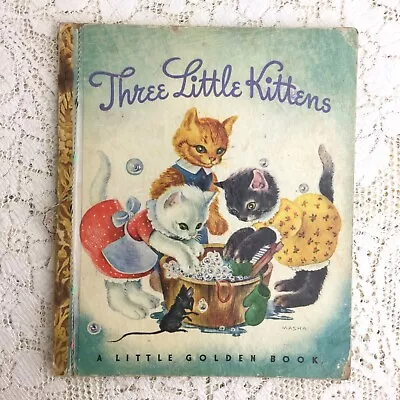 Vintage The Three Little Kittens Golden Book 1942 1st Printing Masha Bear Doll • $15