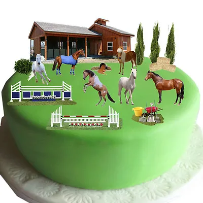 Equestrian Horse & Pony Ponies Cake Scene Edible Premium Wafer Paper Cake Topper • £3.99