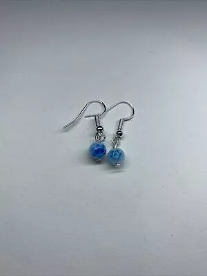 Light Blue Millefiori Round Beaded Earrings With Sterling Silver Hooks. • £4.50