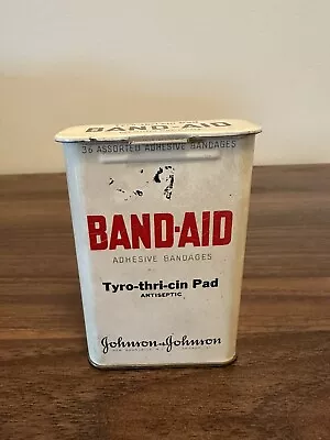 Vtg Johnson Brand Band Aid Metal Tin Can Box Antiseptic Pad Adhesive Bandages • $9