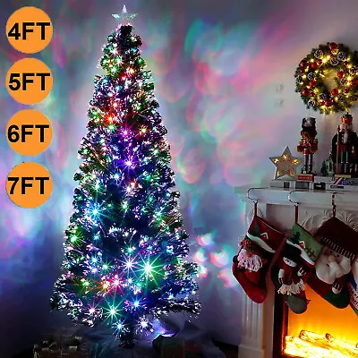 4/5/6/7FT Pre-Lit Artificial Christmas Tree Fiber Optic W/Multicolor LED Lights • $9.99