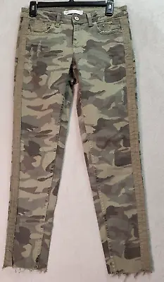 Zara Jeans Womens Size 4 Green Camo Print Pockets Flat Front Straight Leg Ribbed • $20.38