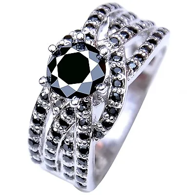 Spectacular Round  2.40 Ct Black Moissanite Diamond Engagement Ring Size 7 • $0.99
