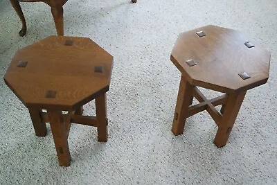$1650 • Buy (2) Stickley Mission Collection Oak Octagonal Taborets Side Tables 1994