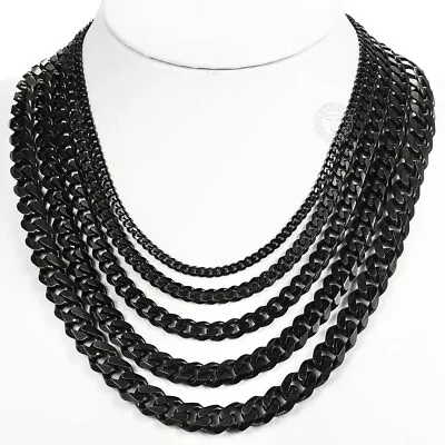 Men's Black Stainless Steel Cuban Necklace Curb Chain 3/5/7/9/11mm Wide Jewelry • $8.99