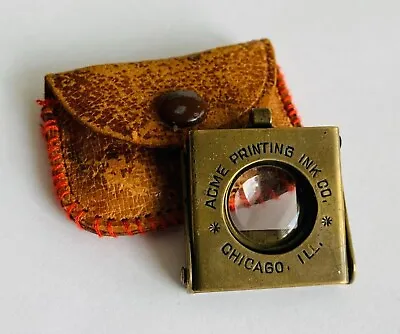 Vintage Brass Folding Magnifying Glass Loupe ACME Printing Ink Co. Chicago IL • $49