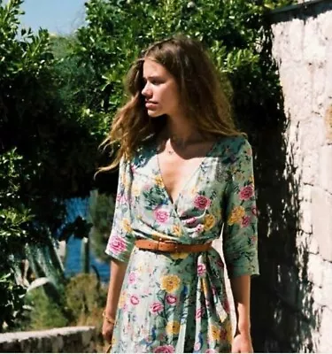 $84 • Buy Arnhem Woman’s Portofino Wrap Maxi Dress Floral Green Boho Day Colourful Size  8
