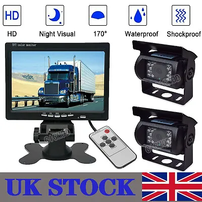 2x Car Rear View Reverse Camera Truck Parking Night Vision Cam + 7  LCD Monitor • £54.99