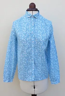 Vintage 70's St Michael Blue Cotton Ditsy Floral Print Blouse Size 14 • £14