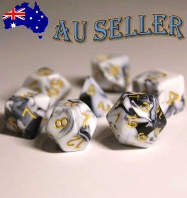 $10.98 • Buy Dice Set 7 Piece Pearl Dungeons & Dragons Polyhedral Black & White Swirl Dnd RPG