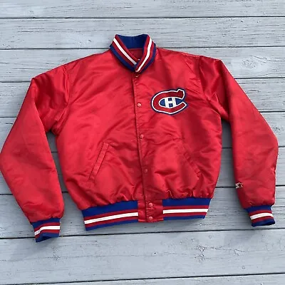 Vintage Montreal Canadians Satin Starter Coaches Jacket Size Xl Snaps Red - Usa • $184.99