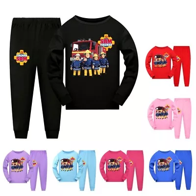 New Kids Fireman Sam Long Sleeve T-shirt Pants Suits Casual Pyjamas PJ'S Outfit • $44.63