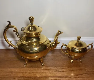 Vtg Commonwealth Silver Inc Tea Teapot / Coffee & Sugar 24 Kt Gold Electroplated • $16.99
