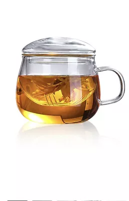 300ml Heat Resistant Tea Mug With Filter Glass Tea Cup With Lid And Infuser New • $12.99