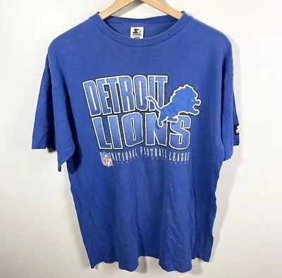 Vtg 90s Starter Detroit Lions NFL Blue T-Shirt Made In USA Men’s L • $34.99