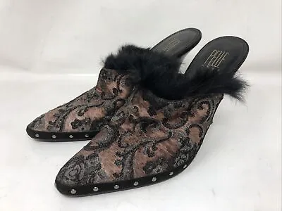 Pelle Moda Brown Fabric Faux Fur Heels Shoes  Mules Womens Size 10M • $24