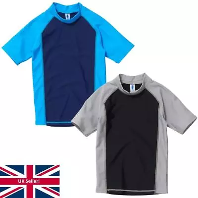 £11.99 • Buy Boys UV UPF40+ Sun Protection Short Sleeve Rash Top Swim Surf Vest School H2O