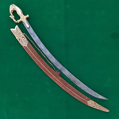 Vintage Indian Mughal Gold Guilded Chevron Lehariya Shamshir Sword Sabar Talwar • $1995