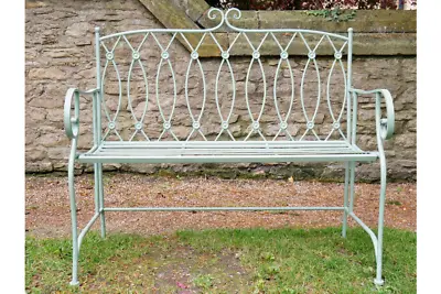 Brand New Two Seater Pistachio Button Bench Metal Outdoor Foldable Seat (6404) • £130