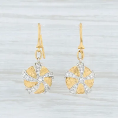 Cathy Waterman Diamond Drop Earrings 900 Platinum 22k Gold Hook Posts Pierced • $7007.15