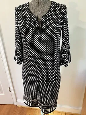 Max Studio Dress Black White Polka Dot Lace Up Front Jersey Sz XS • $15.99