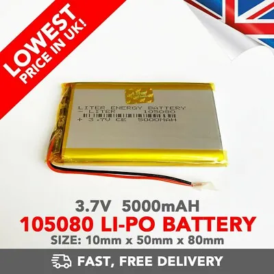 3.7V 5000mAh Li-Po Battery (105080) Rechargeable High Capacity Tablet PC+PCM6 • £12.99