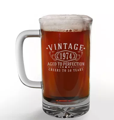 Vintage 1972 Etched 16 Oz Glass Beer Mug Stein Dishwasher Safe Gift Idea • $19.99