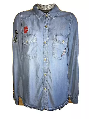 Miami Button Down Women's 100% Lyocell Blue Shirt SZ XS  W/patches • $8