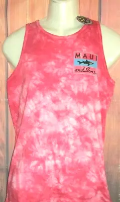 Mens Maui And Sons Shark Tie Dye Deep Coral Tank Top T-shirt Size S • $17.90