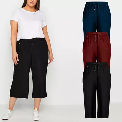 Ladies Linen 3 Quarter Trouser Women Cropped 3/4 Pants Summer Relaxed Fit Shorts • £9.93