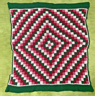 Crocheted Afghan Square Throw Blanket Geometric 50”x44” Vintage Handmade • $39.99