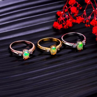 100% Natural Ethiopian Opal Gemstone Ring Band Statement Wedding Ring • $26.09