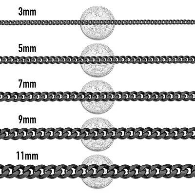 $5.69 • Buy 3/5/7/9/11mm Cuban Curb Mens Necklace Black Stainless Steel Link Chain 18 -30  