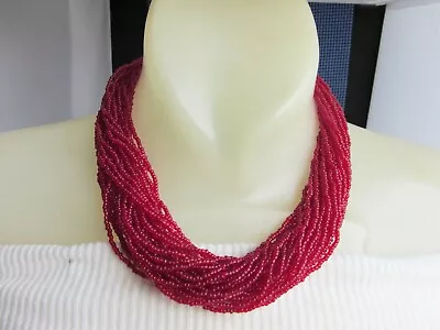 Vintage Cranberry Red Glass Seed Bead Multi Strand 18  Necklace Torsade • $16.88