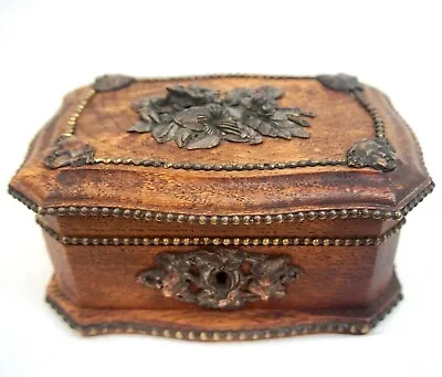 $299.95 • Buy Victorian Solid Oak Jewelry Box Casket Bronze Copper Embellishment Floral Cherub