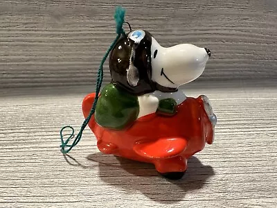 Vintage Peanuts Snoopy Red Baron In Airplane Ceramic Christmas Ornament *Details • $22.87