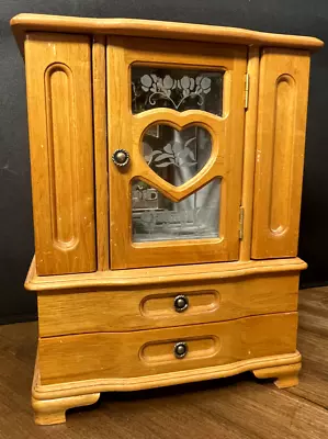 Vintage Wooden Armoire Style Jewelry Box With Mirror And Drawers 12  Tall • $22.95