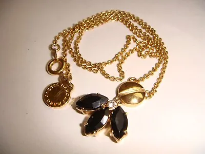 Marc By Marc Jacobs Chain Necklace Pendant Gold Tone Black And Clear Rhinestones • $28