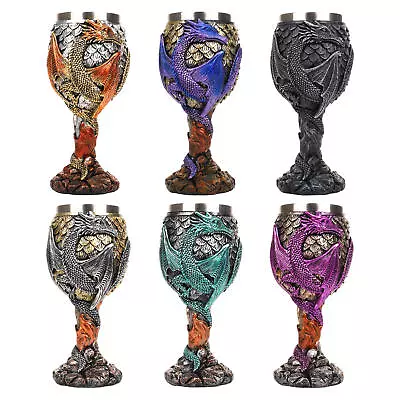 Stainless Steel Medieval Dragons Wine Goblets Chalice Daily Drinking Party Decor • $47.49